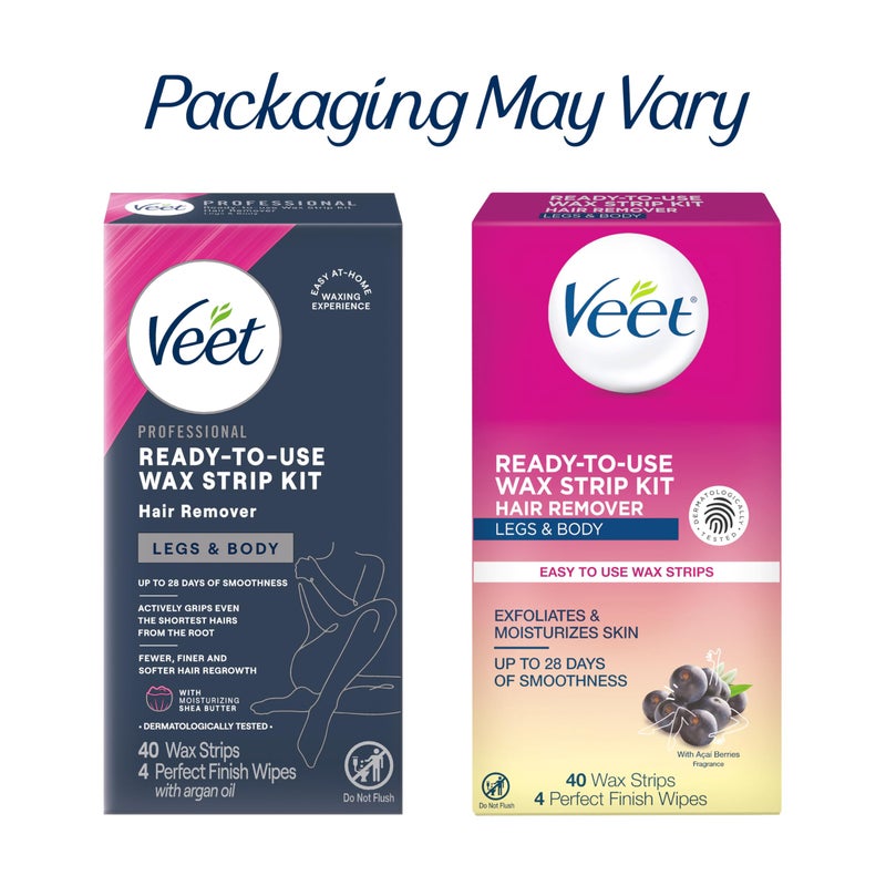 VEET Sugar Wax Strips For Women's Body Hair Removal, Bikini Hair Removal Kit, Pubic, Dermatologically Tested For Body & Intimate Areas, 40ct Wax Strips with Shea Butter & 4ct Wipes - Image 2