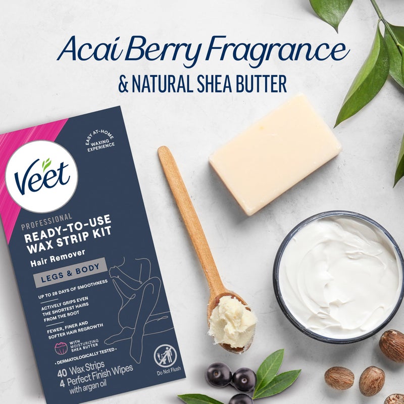 VEET Sugar Wax Strips For Women's Body Hair Removal, Bikini Hair Removal Kit, Pubic, Dermatologically Tested For Body & Intimate Areas, 40ct Wax Strips with Shea Butter & 4ct Wipes - Image 5