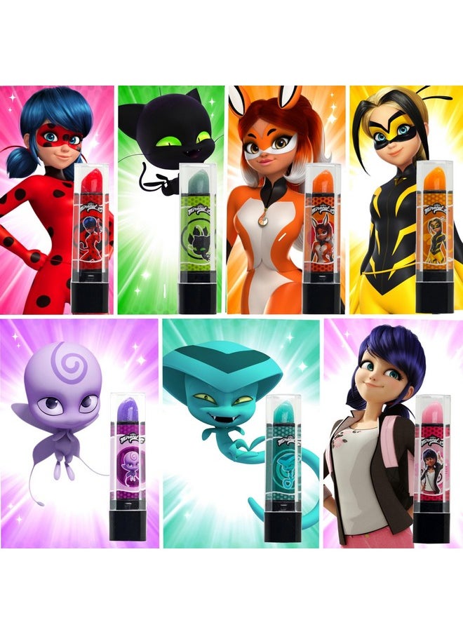 Miraculous Ladybug Cosmetic Lipstick Set For Girls Party Pack With 7 Fruit Scented Color Changing Lipsticks For Kids Every Color Turns Glorious Pink When Applied (Wyncor)  - Image 2