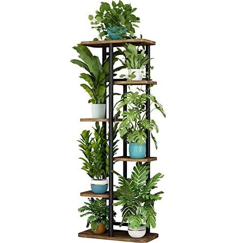 LINZINAR Plant Stand 6 Tier 7 Plant Multiple Flower Rack Holder Shelves Rack Storage Organizer Display Indoor Planter for Balcony Bedroom Patio Garden Living Room, Black - Image 1