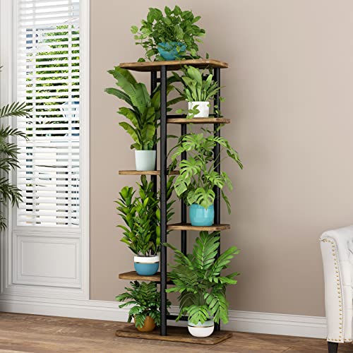 LINZINAR Plant Stand 6 Tier 7 Plant Multiple Flower Rack Holder Shelves Rack Storage Organizer Display Indoor Planter for Balcony Bedroom Patio Garden Living Room, Black - Image 2