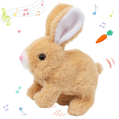 Hopearl Hopping Rabbit Interactive Electronic Pet Plush Bunny Toy with Sounds and Movements Animated Walking Wiggle Ears Twitch Nose Gift for Toddlers Birthday Brown 7 - Image 1