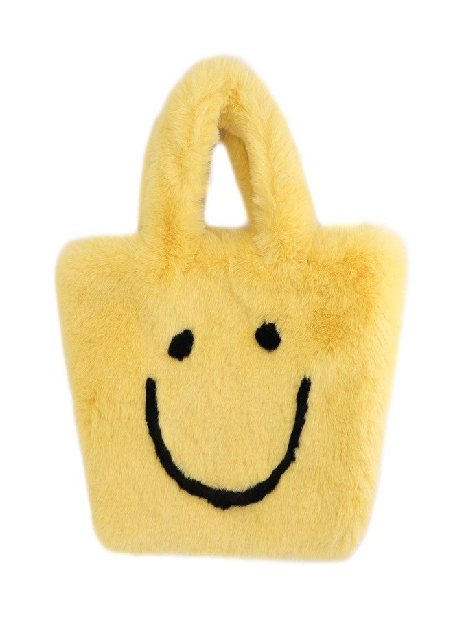 surell Faux Fur Smile Bag - Girls Y2K Aesthetic Tote Bag - Smiley Yellow Small Tote - Cute Fluffy Handbag - Image 1