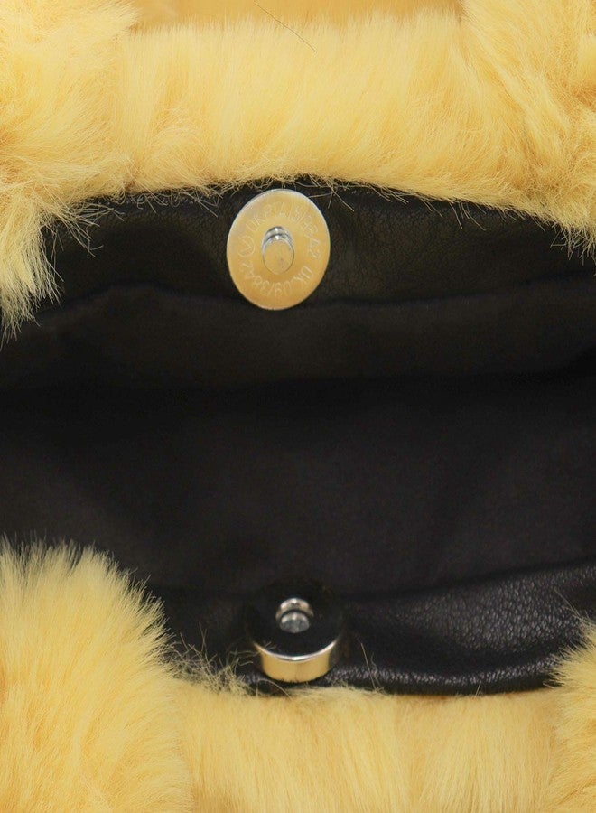 surell Faux Fur Smile Bag - Girls Y2K Aesthetic Tote Bag - Smiley Yellow Small Tote - Cute Fluffy Handbag - Image 5