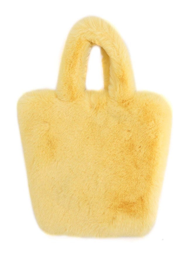 surell Faux Fur Smile Bag - Girls Y2K Aesthetic Tote Bag - Smiley Yellow Small Tote - Cute Fluffy Handbag - Image 2