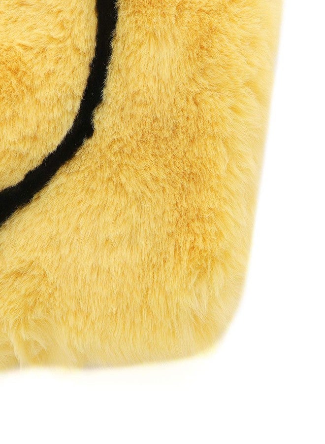 surell Faux Fur Smile Bag - Girls Y2K Aesthetic Tote Bag - Smiley Yellow Small Tote - Cute Fluffy Handbag - Image 4