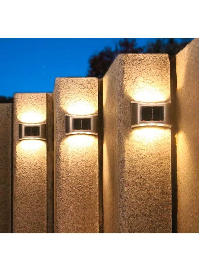 BLUE CORAL 4 Pcs Blue Coral Solar Outdoor 6 Led Wall Lights, Waterproof Glow Up And Down Fence Lamp Garden Yard Corridor Stainless Steel Lighting Living, Warm  - Image 1