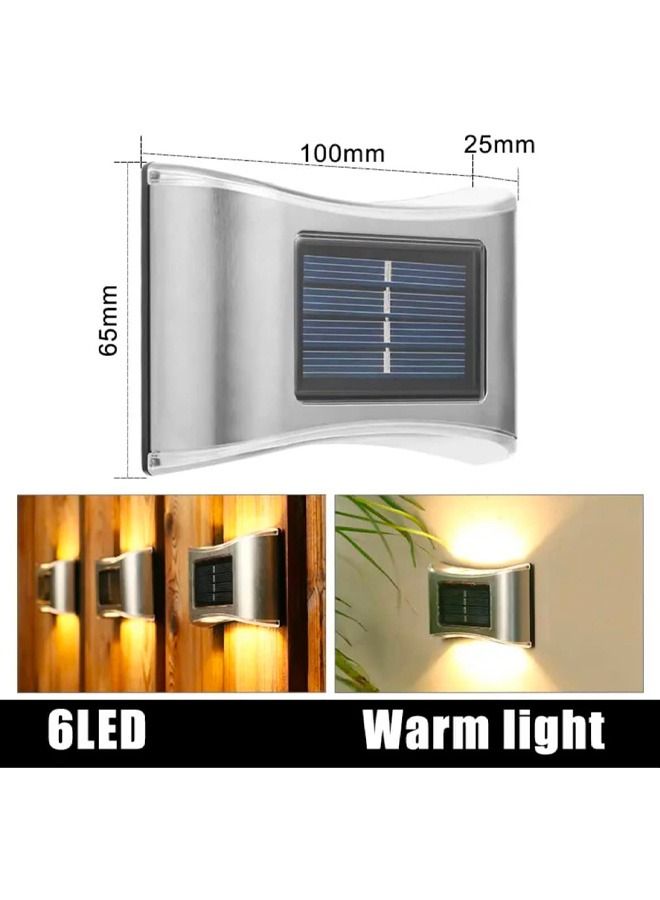 BLUE CORAL 4 Pcs Blue Coral Solar Outdoor 6 Led Wall Lights, Waterproof Glow Up And Down Fence Lamp Garden Yard Corridor Stainless Steel Lighting Living, Warm  - Image 5