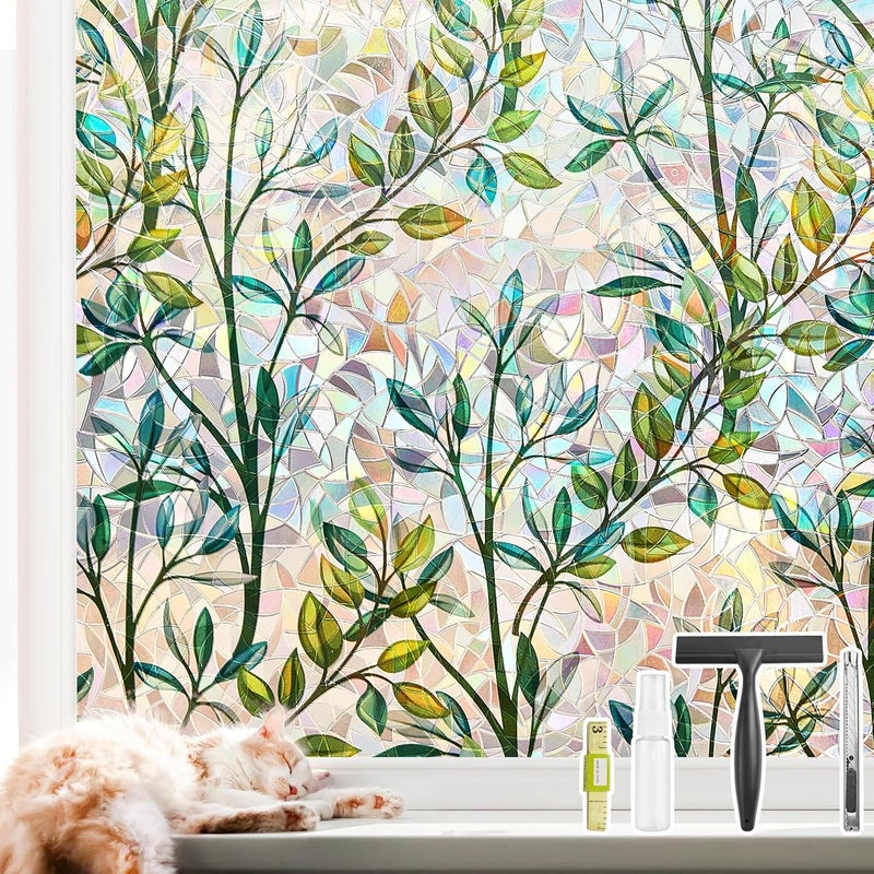 NINETREX Window privacy screen foil glass window foil 3D decorative window film, sun protection film for glass door, house decoration window cover not adhesive, 72x200cm - Image 1