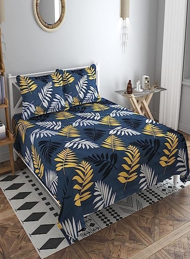 DECORUM 3 D Polycotton Queen Size Bedsheet 90 X 90 Inch with 2 Pillow Cover (Leave)