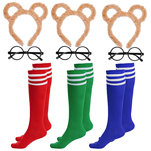 Yolyoo 9 Pieces Chipmunks Costumes Set Chipmunk Ears Headband Round Frame Glasses Knee-High Socks for Halloween Costume - Image 1