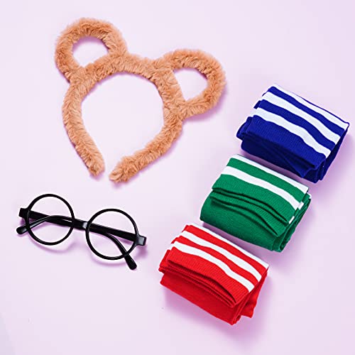 Yolyoo 9 Pieces Chipmunks Costumes Set Chipmunk Ears Headband Round Frame Glasses Knee-High Socks for Halloween Costume - Image 5