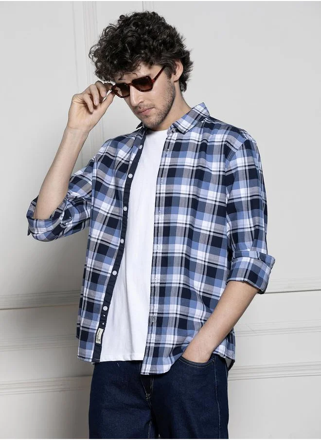دينيس لينغو Checked Print Slim Collar Casual Shirt by Styli