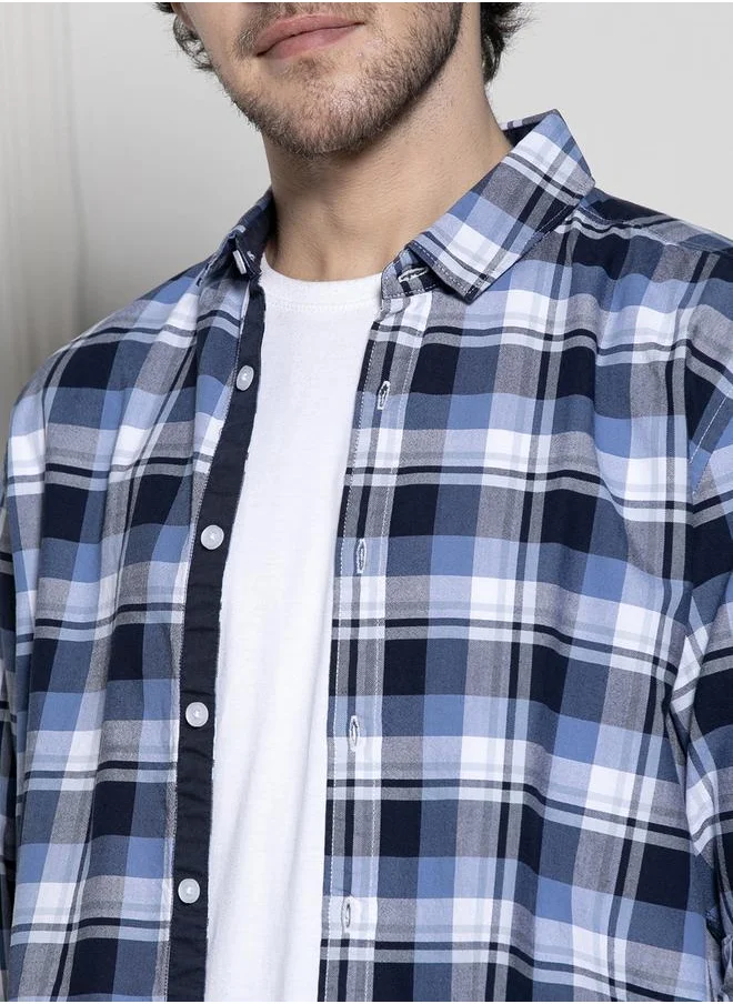 دينيس لينغو Checked Print Slim Collar Casual Shirt by Styli