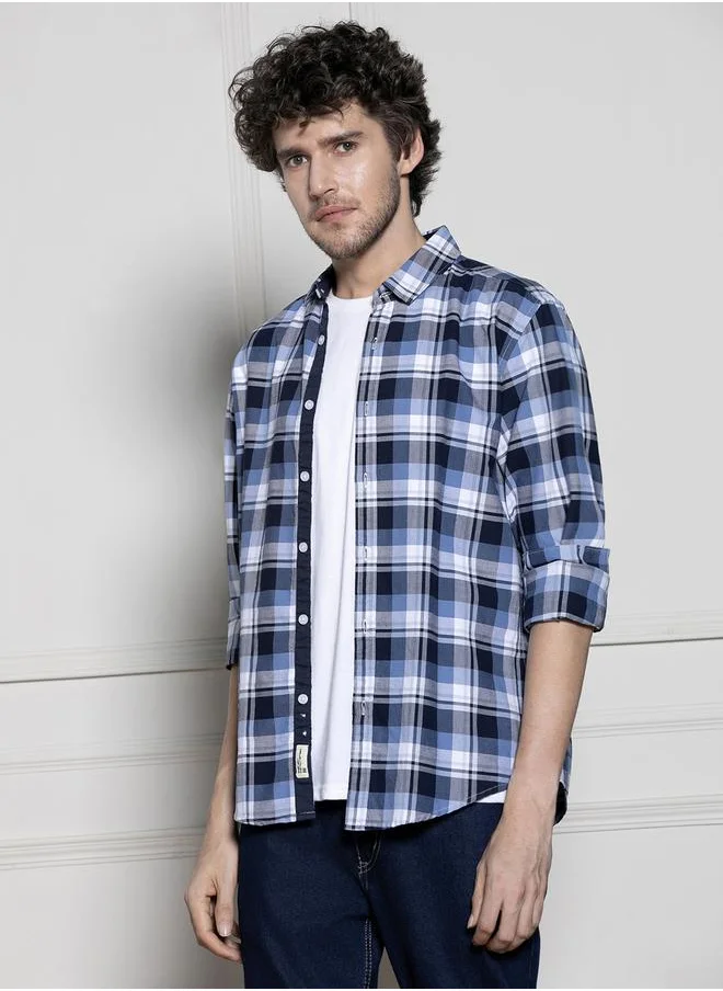 دينيس لينغو Checked Print Slim Collar Casual Shirt by Styli