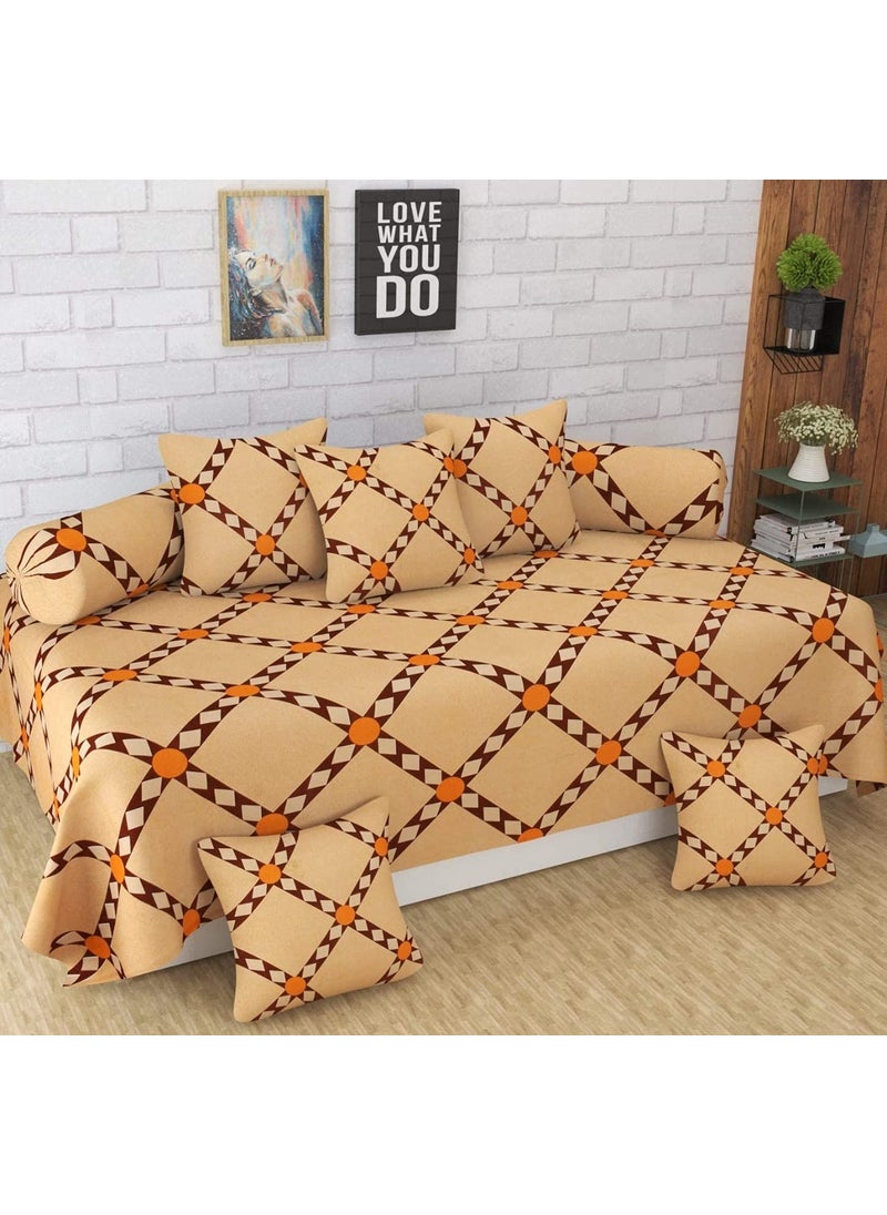 MORADO MORADO 160 TC Glace Cotton 8 Pieces Diwan Set Including 1 Bedsheet 5 Cushion Covers and 2 Bolster Covers Cream  - Image 2