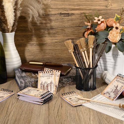 Sanixin 24 Pcs Magical Wizard Notepads Set Spiral Notebooks and Magic Wand Pencils Witch Broom Pencils Castle Magical Wizard School Mini Notepads Small Pocket Journal Goodie Bag Stuffers for Wizard School Classroom Favors Supplies - Image 5
