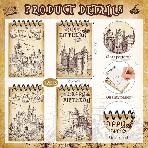 Sanixin 24 Pcs Magical Wizard Notepads Set Spiral Notebooks and Magic Wand Pencils Witch Broom Pencils Castle Magical Wizard School Mini Notepads Small Pocket Journal Goodie Bag Stuffers for Wizard School Classroom Favors Supplies - Image 2