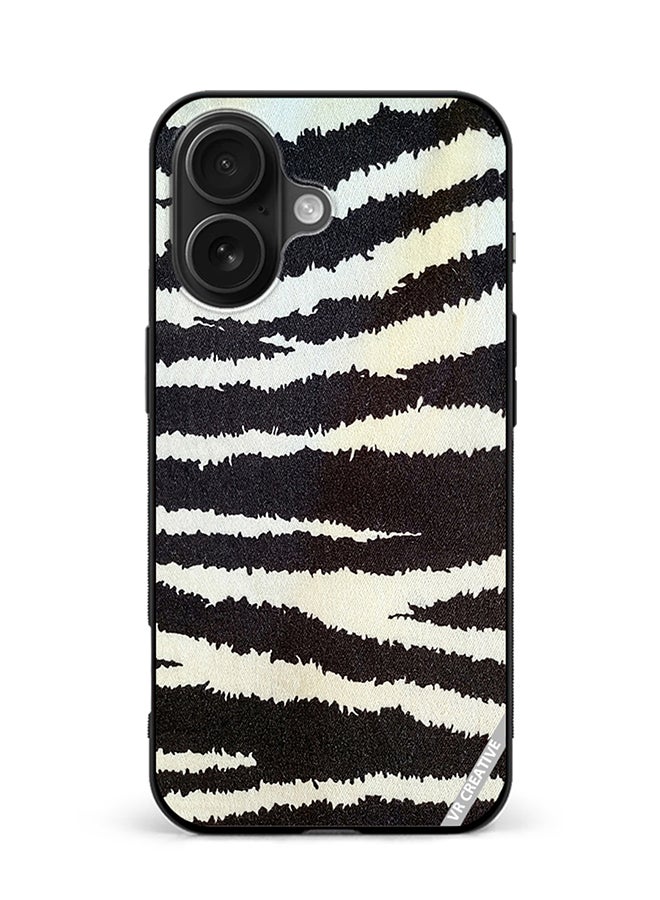 Protective Case Cover For Apple iPhone 16 Plus Cotton Fabric With Zebra Texture Design Multicolour