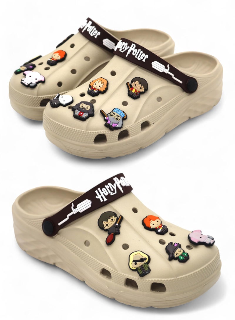 SVAAR x Harry Potter Men's Magical Clogs with 10 Authentic Harry Potter Charms Included and Adjustable Back Strap Beige - Image 1