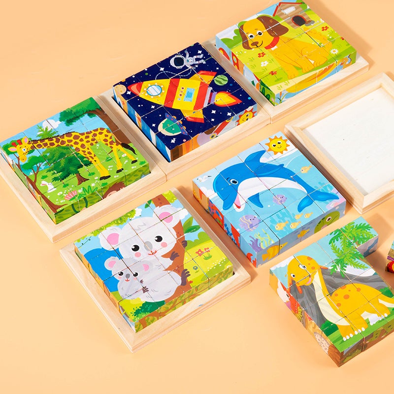 Wooden Six-Sided Puzzle With Three-Dimensional Traffic And Animal Designs, Children'S Building Blocks, Early Education Educational Toys - Image 4