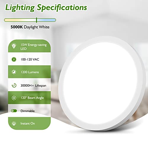 Brightever LED Flush Mount Ceiling Light Fixture, 100W Equivalent Modern Kitchen Recessed Ceiling Lamp 5000K Daylight White 15W 1200Lm 7 Inch Closet Round Surface Mount for Bathroom Laundry Bedroom Hallway - Image 4