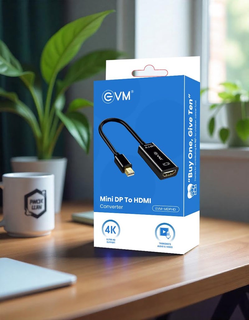 EVM محول EVM Mini DisplayPort (Mini DP) إلى HDMI | محول فيديو بدقة 4K HD لجهاز MacBook، الكمبيوتر المحمول، iMac، HDTV، جهاز العرض، توصيل وتشغيل، إخراج عالي الدقة - ضمان لمدة سنة MDPHD - Image 3