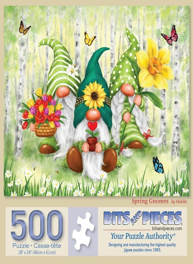 Bits and Pieces - 500 Piece Jigsaw Puzzle for Adults - 18" x 24" - Spring Gnomes - 500 pc Colorful Funny Garden Gnomes Jigsaw by Makiko - Image 1