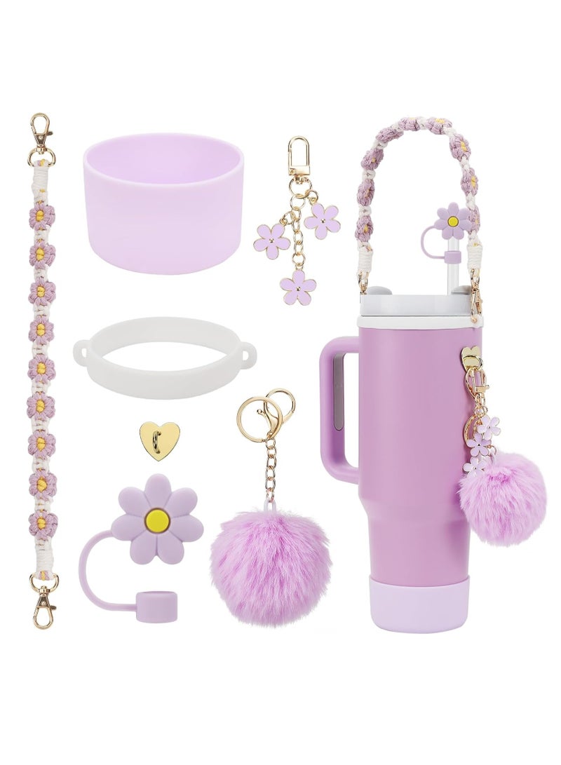 إيفرين طقم إكسسوارات كأس ستانلي - حزام مقبض زجاجة المياه، حذاء كأس ستانلي من سيليوكن، حلي ستانلي لكأس ستانلي سعة 40 أونصة - Image 1