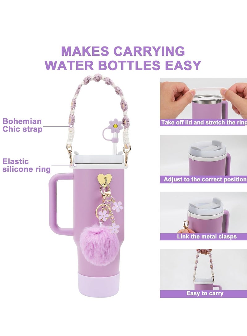 إيفرين طقم إكسسوارات كأس ستانلي - حزام مقبض زجاجة المياه، حذاء كأس ستانلي من سيليوكن، حلي ستانلي لكأس ستانلي سعة 40 أونصة - Image 2