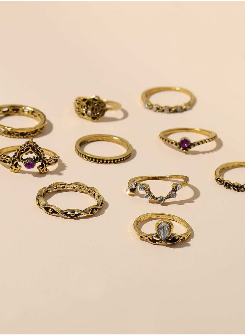 Generic - 10pcs Rhinestone Decor Ring - Image 1