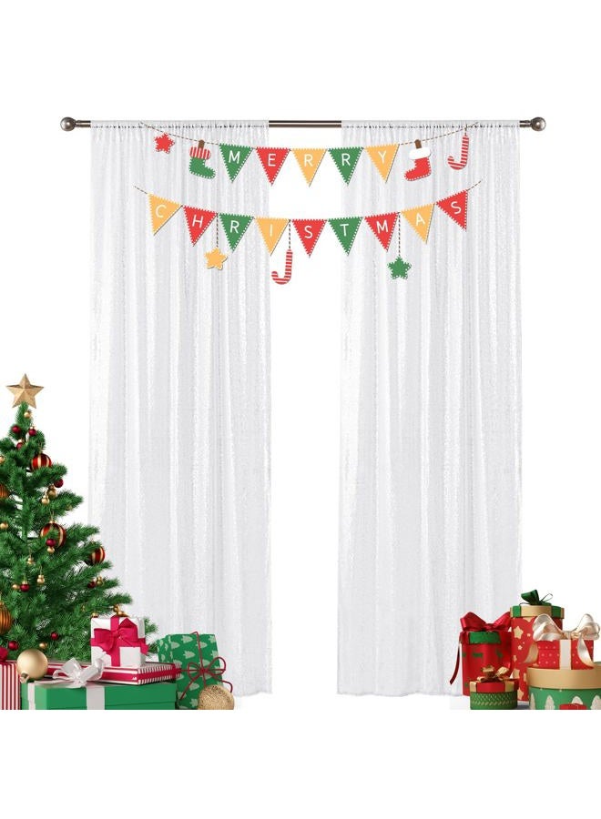 Sugargirl White Sequin Backdrop Curtain 2 Panels 2FTx8FT Glitter White Background Drapes Sparkle Photography Backdrop for Party Wedding Birthday Wall Decoration - Image 1
