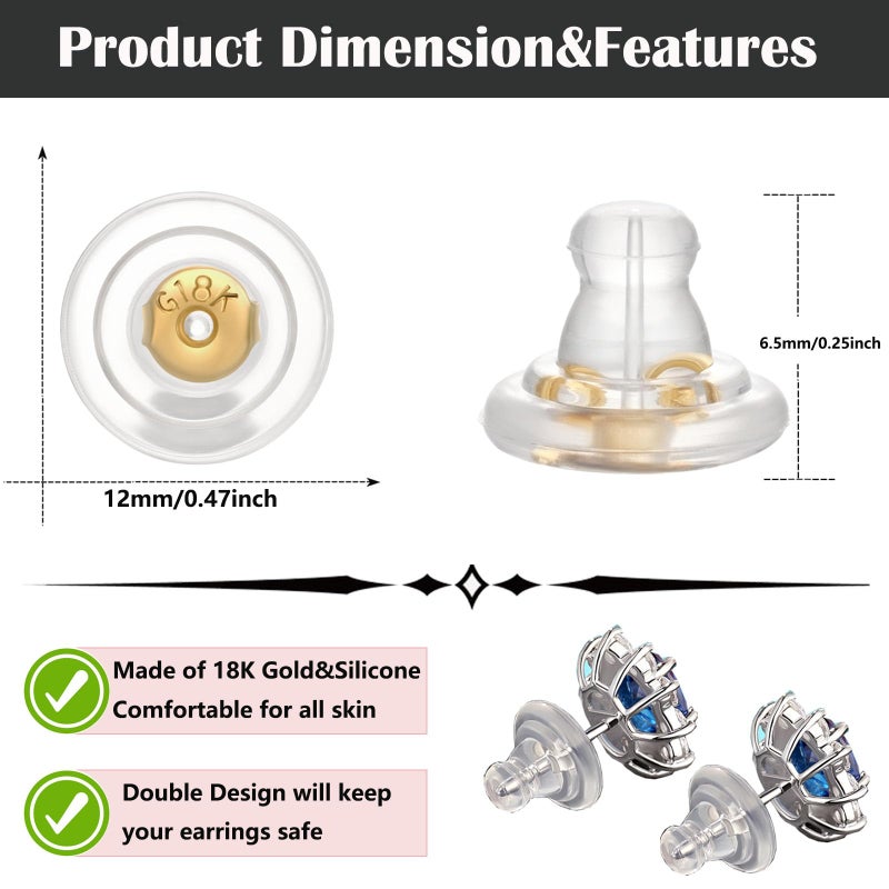 Formulen Silicone Earring Backs, 6pcs 18K Gold Silicone Earring Backs Replacements, Locking Earring Backs for Studs/Droopy Heavy Earring, Hypoallergenic Soft Clear Earring Backs for Adults&Kids Gold - Image 3