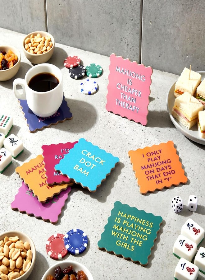 Newtay 8 Packs Mahjong Coasters 4'' Cute Wavy Edge Cork Coasters for Colorful Cups Drinks Table Protection Game Night Party Supplies Mahjong Accessories Gifts (Funny Sayings) - Image 4