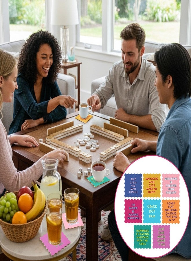 Newtay 8 Packs Mahjong Coasters 4'' Cute Wavy Edge Cork Coasters for Colorful Cups Drinks Table Protection Game Night Party Supplies Mahjong Accessories Gifts (Funny Sayings) - Image 5