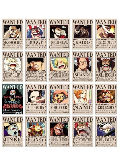 Today Idea One Piece Bounty Posters Set of 21 | Self-Adhesive Wanted Posters | 8.3×12 Inches | Post-Wano & Post-Timeskip Anime Wall Art for Room Decor