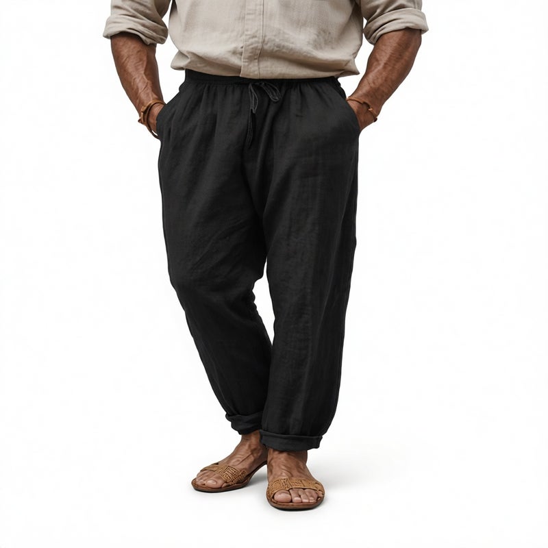 Men's Casual Linen Cotton Drawstring Lounge Pants Loose Fit Trousers - Image 2