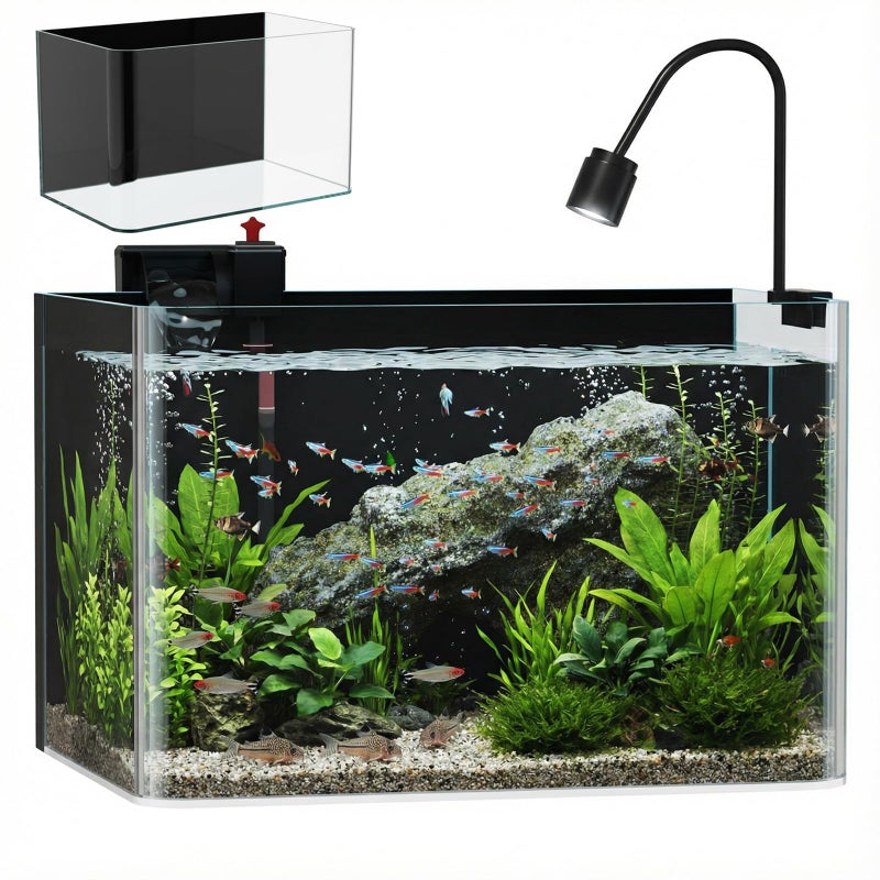 BitMit 10 Gallon Hot-Bent Black-Back Fish Tank, Aquarium Fish Tank,Easy to Maintain Small Aquarium for Betta/Goldfish/Snails/Shrimp and Aquatic Planting, Perfect for Home, Office, and Decor - Image 1