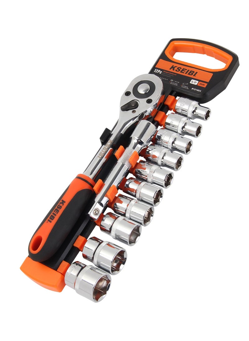 KSEIBI - Hexagon Socket and Ratchet Set 1/4"12Pc, Chrome Vanadium, Drive Socket, Hexagon socket wrench set, for Fastening and Loosening Hexagonal Fasteners in Automotive, Machinery and Mechanical Applications. - Image 1