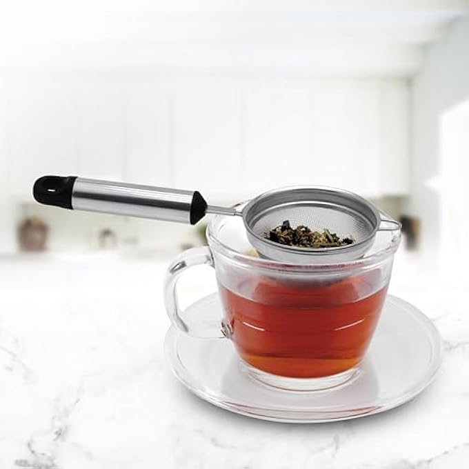 FITTO Stainless Steel Pipe Handle Tea Strainer 7 Cm  Durable Fine Mesh For Loose Leaf Tea Herbal Infusions And Straining EasyToUse Ideal Kitchen Tool For Perfect Tea Brewing - Image 4