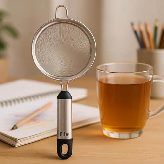 FITTO Stainless Steel Pipe Handle Tea Strainer 7 Cm  Durable Fine Mesh For Loose Leaf Tea Herbal Infusions And Straining EasyToUse Ideal Kitchen Tool For Perfect Tea Brewing - Image 2