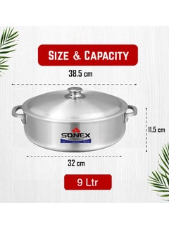SONEX SONEX Imperial Caldero, 32 cm (9 Ltr) – Premium Aluminium Shallow Pot/Dutch Oven, Durable Riveted Handle, Superior Heat Distribution, Dishwasher Safe, Ideal for Rice, Stews, Braises, and Casseroles  - Image 5