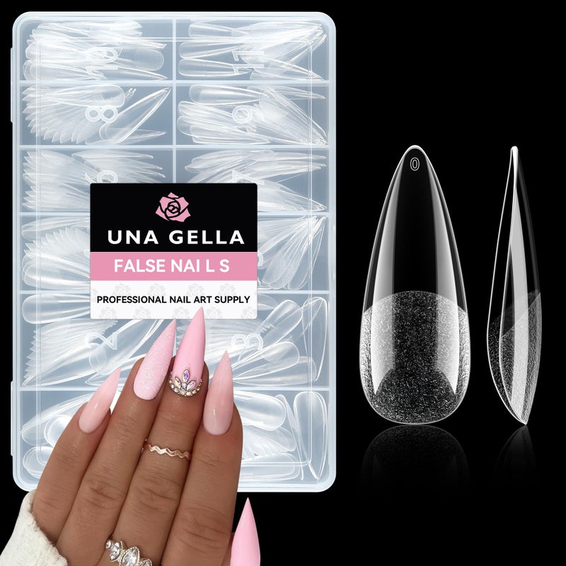 UNA GELLA Stiletto Almond Fake Nails 216pcs Stiletto Press on Nails Preshape Long Almond Nail Tips for Full Cover Acrylic French False Nails For Nail Extension Nail Art DIY Salon 12 Sizes