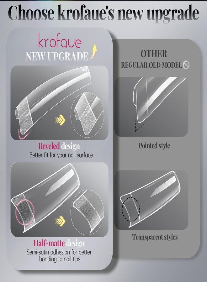 krofaue French Nail Tips - Acrylic Soft Gel False Tips 500PCS Half Cover Square Fake Nails for Women Half Matte French Tip Press on Nails 10 Sizes - Image 3