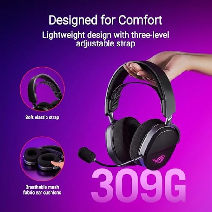 ROG PELTA WIRELESS RGB GAMING HEADSET (ROG SPEEDNOVA, BLUETOOTH, 2.4GHZ, USB-C, 50MM ROG TITANIUM MEMBRANE DRIVERS, 10MM SUPER BROADBAND BOOM MICROPHONE, 309G LIGHTWEIGHT, AURA SYNC RGB) - Image 2