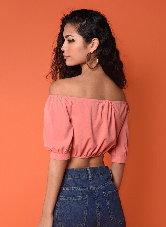 CHIMPAAANZEE Pink Off-Shoulder Bardot Crop Top - Image 4