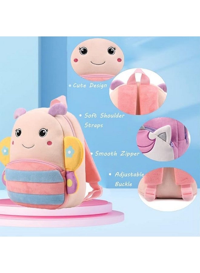 Frantic Kids Soft Animal Cartoon Travelling School Bag Soft Plush Standard 2 Compartment Backpack Boys Girls Baby For 2 To 5 Years Baby/Boys/Girls Nursery, Preschool, Picnic(Pink_Butterfly_2024_B) - Image 3