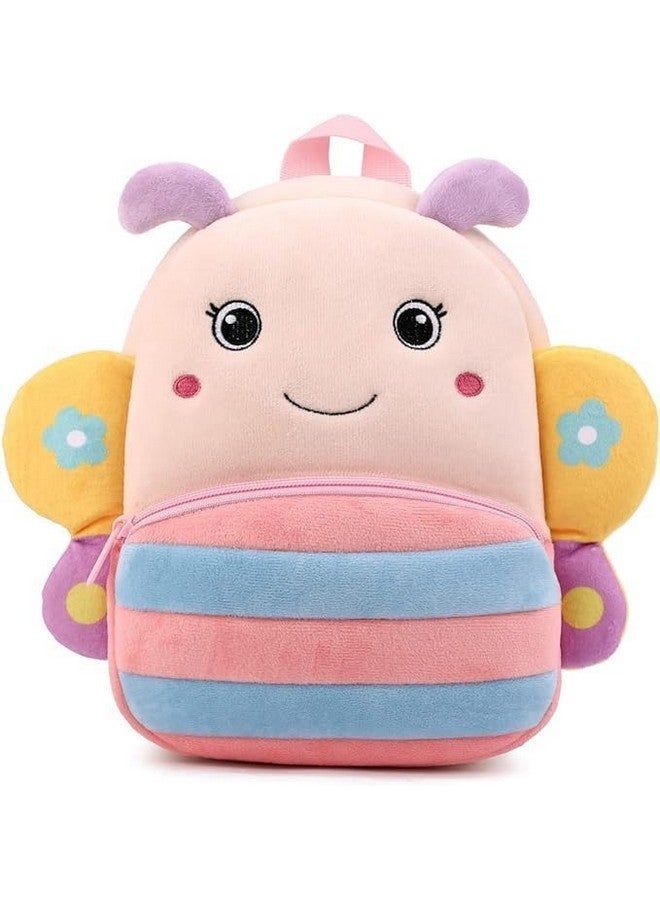 Frantic Kids Soft Animal Cartoon Travelling School Bag Soft Plush Standard 2 Compartment Backpack Boys Girls Baby For 2 To 5 Years Baby/Boys/Girls Nursery, Preschool, Picnic(Pink_Butterfly_2024_B) - Image 1
