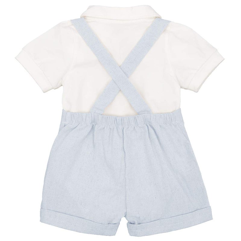 IDOPIP Baby Boys Formal Suit Cake Smash Outfit 1st/2nd Birthday Party Romper Shirt + Suspenders Shorts Bib pants + Bowtie 3Pcs Set Summer Wedding Baptism Christening Clothes for Photo Shoot Blue 12-18M - Image 2