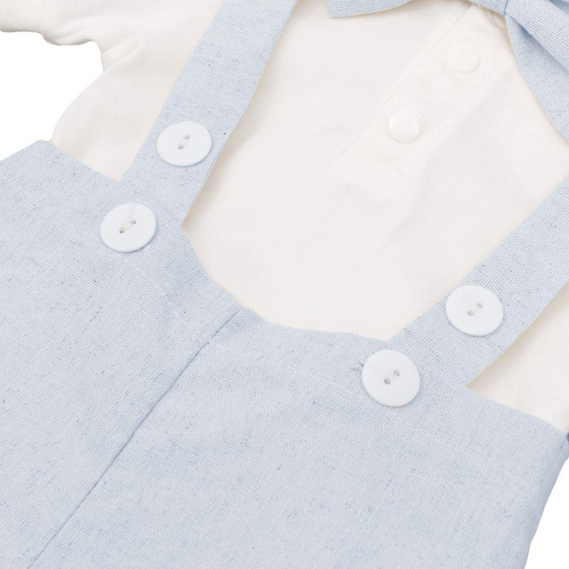IDOPIP Baby Boys Formal Suit Cake Smash Outfit 1st/2nd Birthday Party Romper Shirt + Suspenders Shorts Bib pants + Bowtie 3Pcs Set Summer Wedding Baptism Christening Clothes for Photo Shoot Blue 12-18M - Image 5